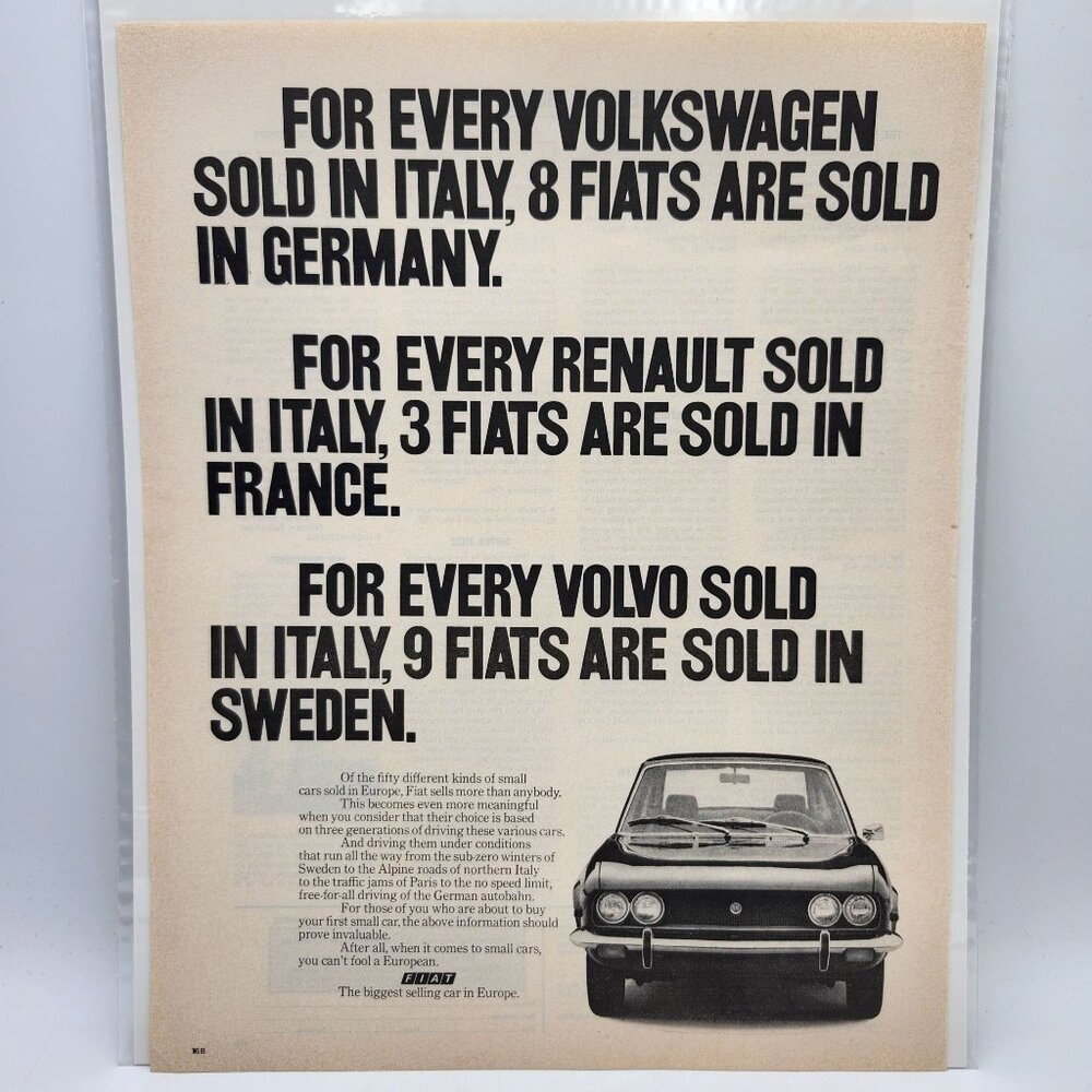 Vintage 1960s Fiat The Biggest Selling Car In Europe LIFE Magazine Print Ad b